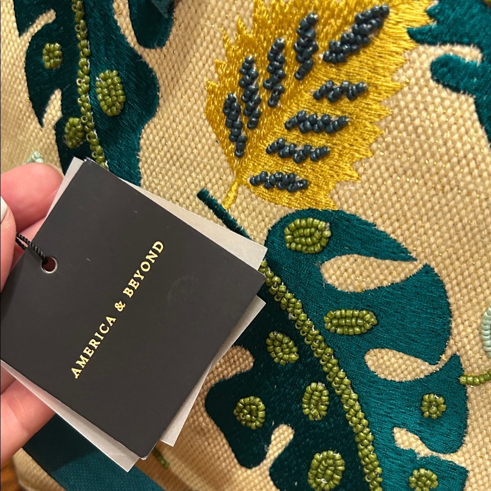 NWT America and Beyond Jungle Forestry Hand Beaded Tote - Yellow and Green - Picture 16 of 16